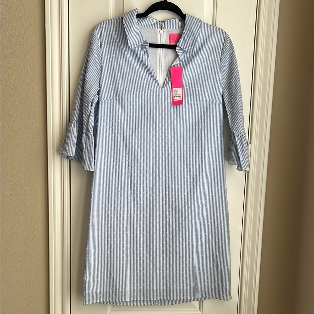 Lilly Pulitzer Blue and White Bell Sleeve Dress